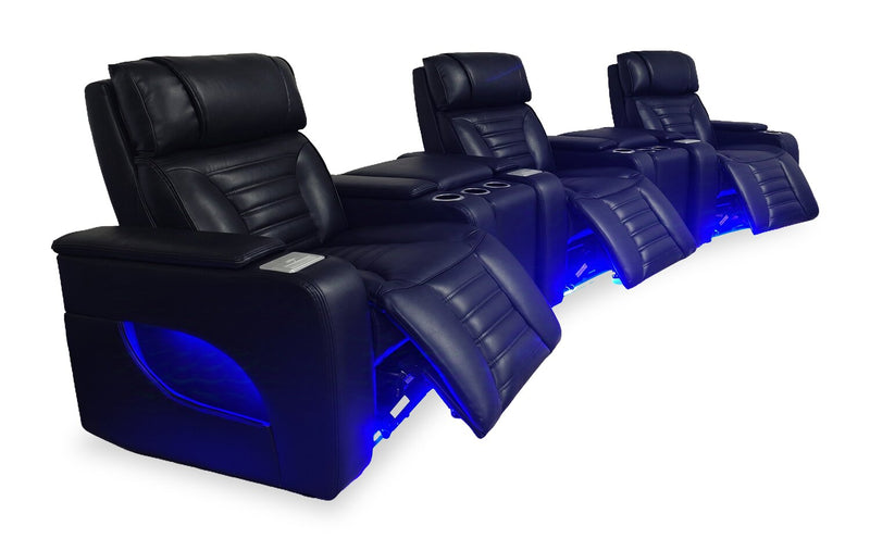 Zen 5-Piece Leather-Look Fabric Home Theatre Power Reclining Sectional with Massage - Black 
