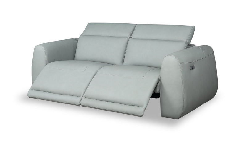 Gianna 76\" Spa Blue Genuine Leather Power Reclining Sofa with Power Headrests and USB Port