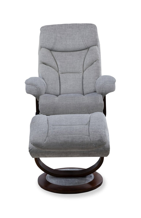 Easton 33.5\" Silver Grey Chenille Fabric Stress Free Swivel Reclining Chair with Footrest