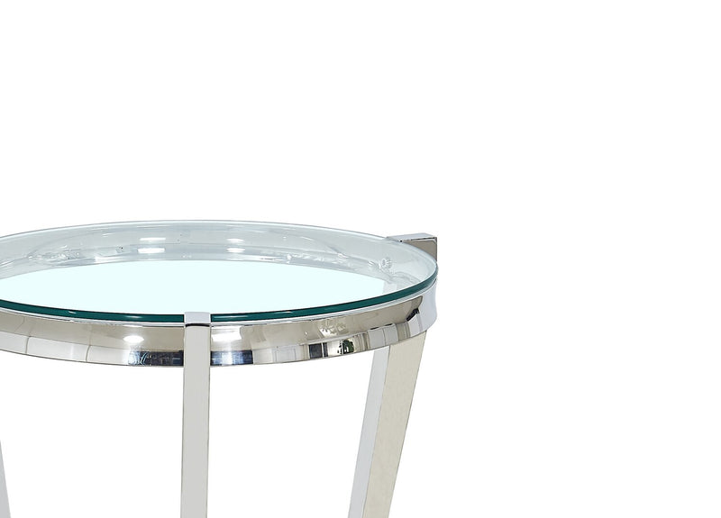 Yonge 22\" Modern Round Glass Top End Table with Shelf - Chrome Finish with Stainless Steel