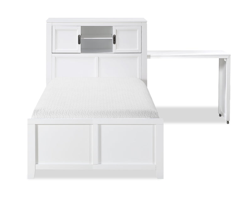 Quinn Twin Bookcase Bed with Desk - White