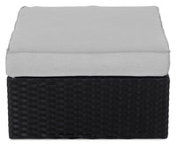 Barbados Outdoor Patio Ottoman - Hand-Woven Resin Wicker, UV & Weather Resistant - Black/Grey