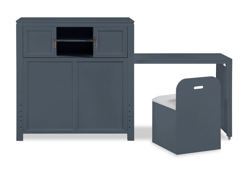 Quinn Twin Bookcase Bed with Desk - Blue