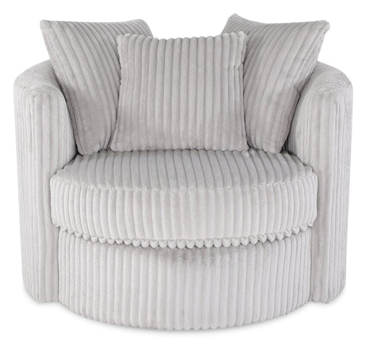 Made in Canada Midi 42\" Chenille Fabric Swivel Cuddler Accent Chair - Groove Mist Grey 