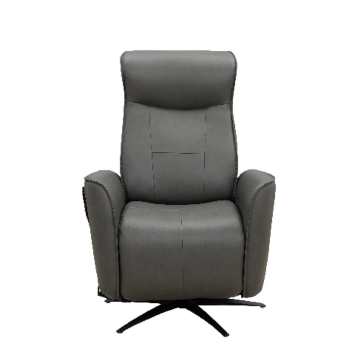 Serene 31\" Grey Genuine Leather Power Reclining Massage Chair with Power Headrest and Heated Seat