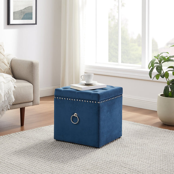 Yukon Square Velvet Storage Ottoman - Navy
