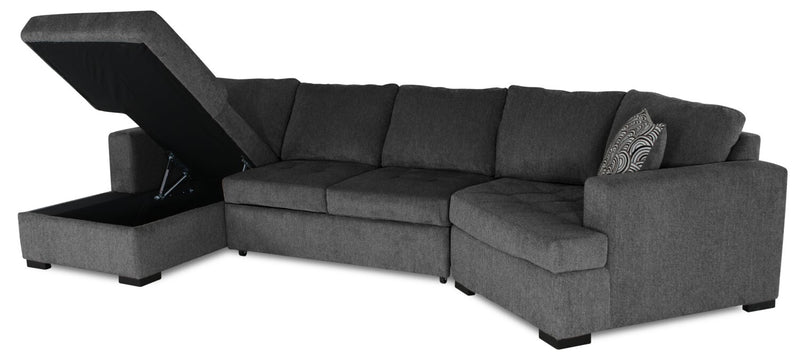 Legend 3-Piece Right-Facing Chenille Cuddler Sleeper Sectional with Chaise - Pepper 