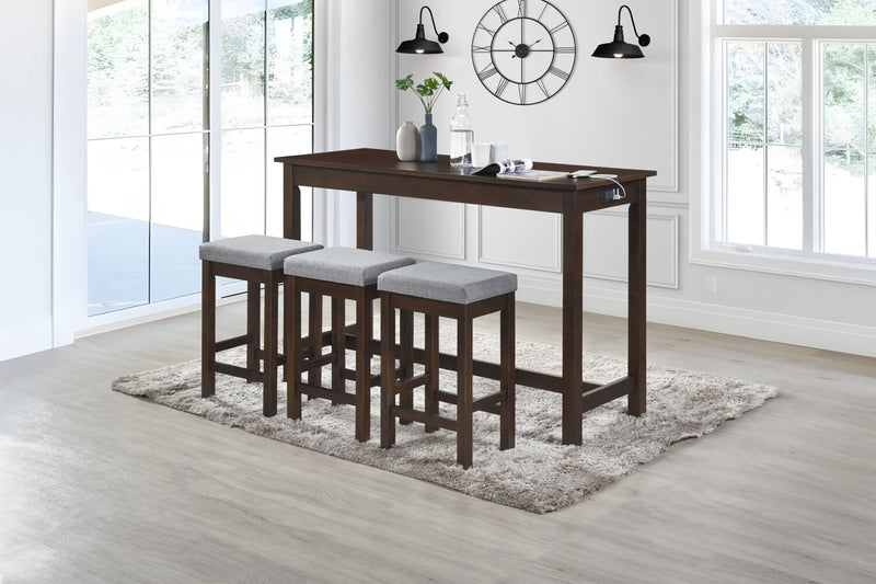 Noah 60” Modern Sofa Table with 3 Counter-Height Stools and USB Ports - Espresso