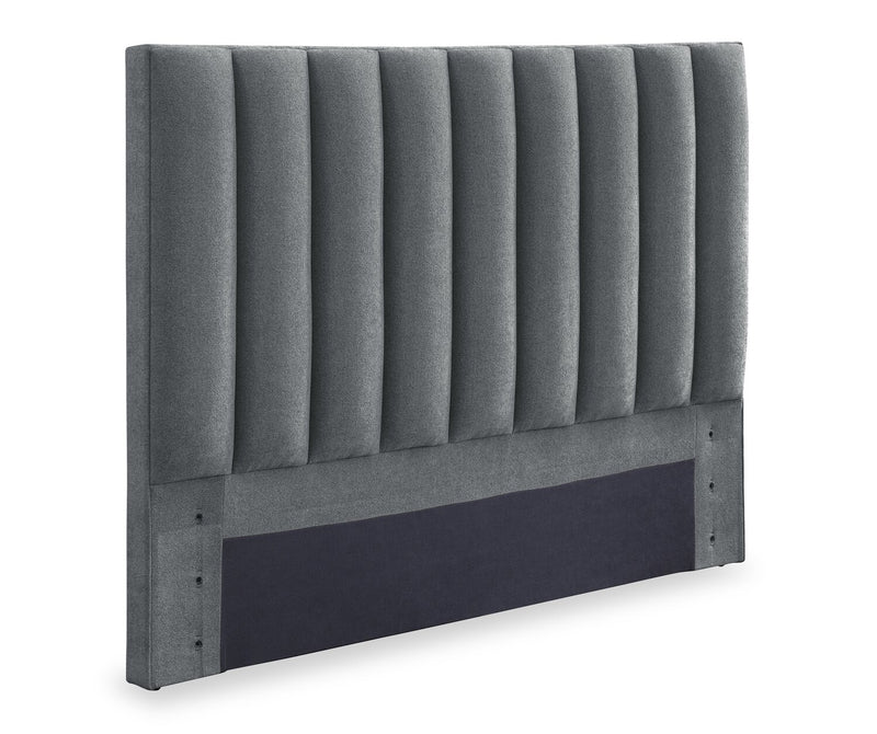 Amos Charcoal Upholstered Platform Bed with Channel Headboard - Full