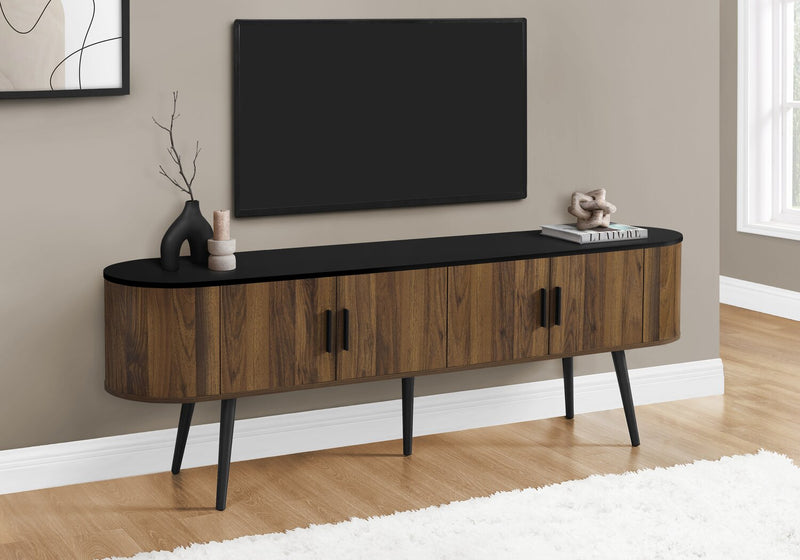 Elle 72\" Rustic TV Stand with Storage and Cable Management for TV's up to 80\"- Dark Brown and Black
