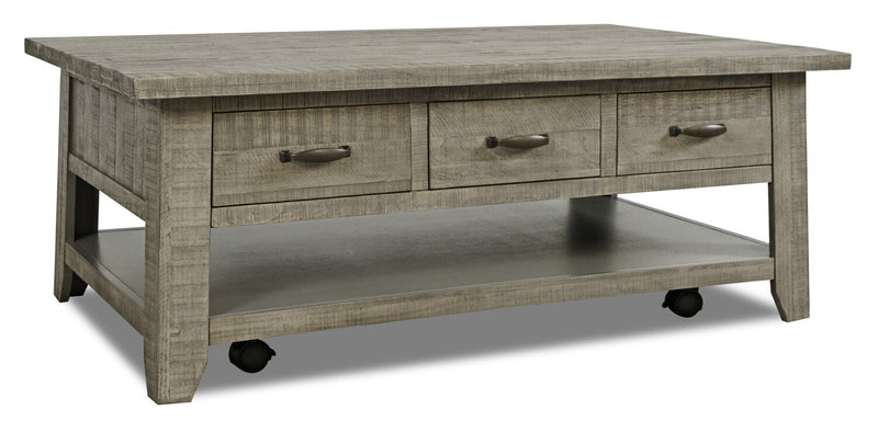 Colson 50\" Rustic Coffee Table with Storage, Shelf and Casters - Driftwood 
