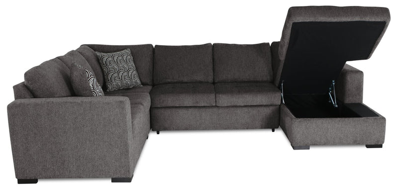 Legend 4-Piece Right-Facing Chenille Sleeper Sectional - Pewter 