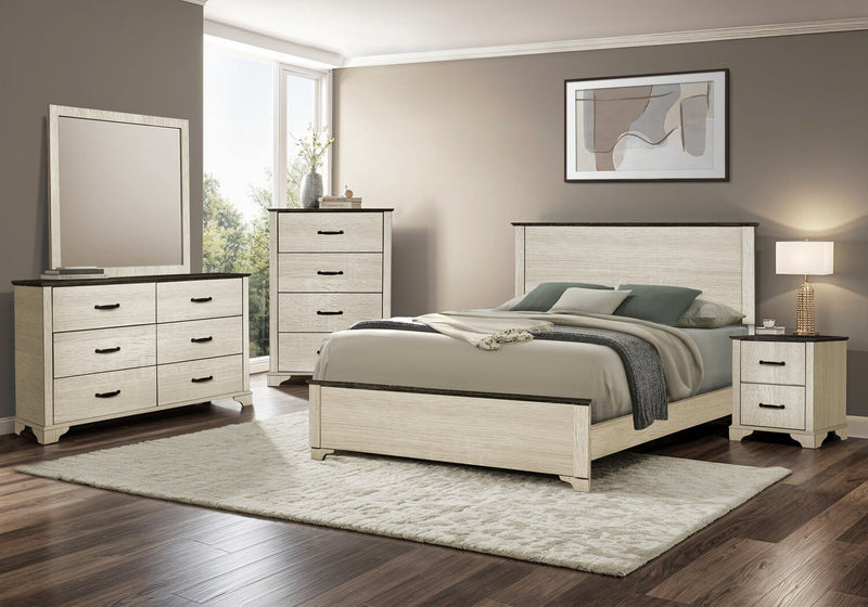 Clara 5pc Bedroom Set with Bed, Dresser & Mirror, Bleached Oak & Brown - Queen Size