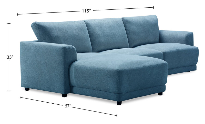 Voyage Modular 3-Piece Right-Facing Fabric Sectional with Removable Back Cushions – Blue