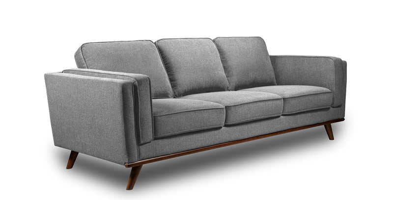 Kort & Co. Kassia 90.6\" Linen-Look Fabric Sofa with Wood Base and Legs - Grey 