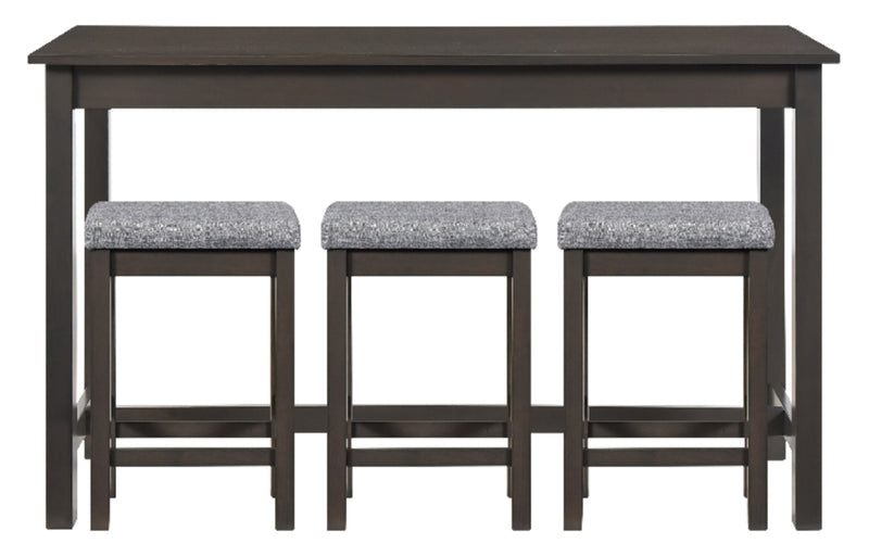 Noah 60” Modern Sofa Table with 3 Counter-Height Stools and USB Ports - Grey