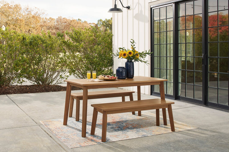 Bern Outdoor Patio Bench - 46\"W, Acacia Wood & Polyrethane Finish - Natural 