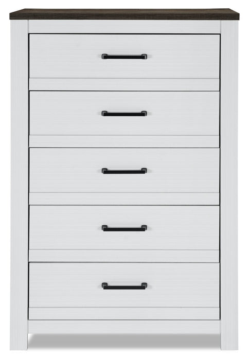 Zoey Bedroom Chest of Drawers, 5-Drawer, 31.5\"W x 50.7\"H - Two-tone White & Brown 