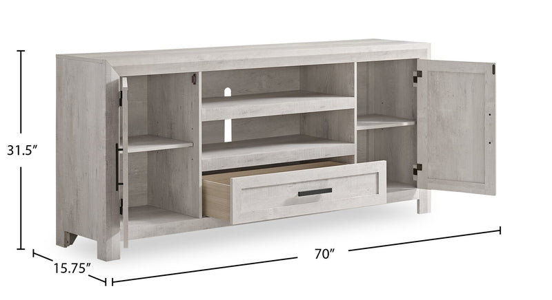 Hayward 70” Modern TV Stand with Storage and Cable Management for TVs up to 75” - White