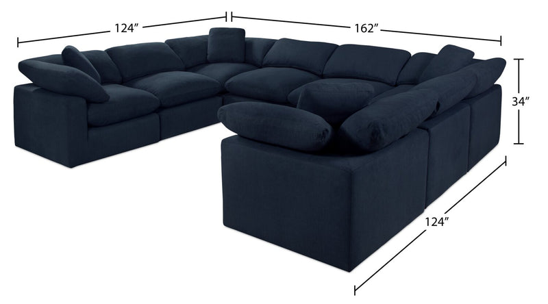 Eclipse Modular 8-Piece Linen-Look Fabric Sectional with Reversible Feather Down Cushions - Navy Blue 