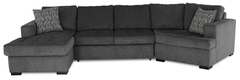 Legend 3-Piece Right-Facing Chenille Cuddler Sleeper Sectional with Chaise - Pepper 