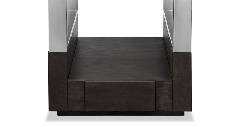 Perrin 24\" Modern Glass Top End Table with Storage and Shelf - Graphite