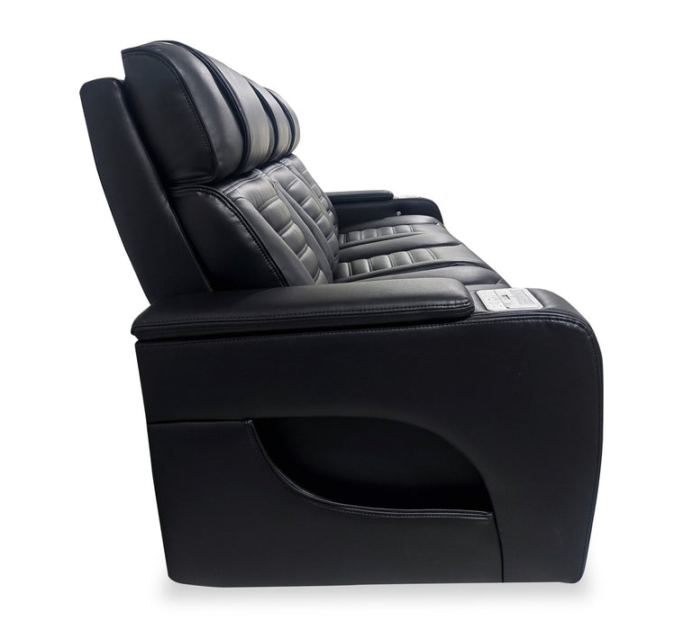 Zen 86\" Black Faux Leather Power Reclining Massage Sofa with Power Headrests and Drop-Down Console