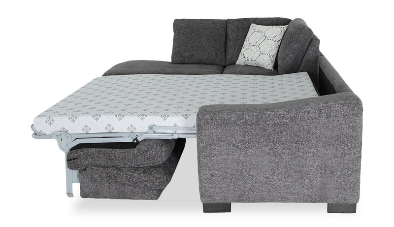 Aubrey 114\" Left-Facing Chenille Fabric Eurostyle Queen Sofa Bed Sectional with Wooden Legs – Grey