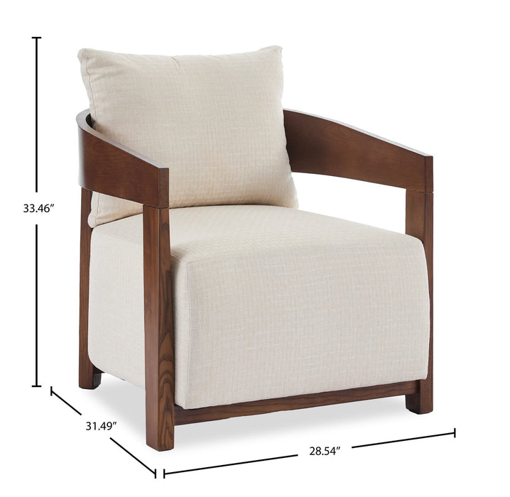 Amor 28.54\" Fabric Accent Chair with Wood Arms and Legs – Taupe