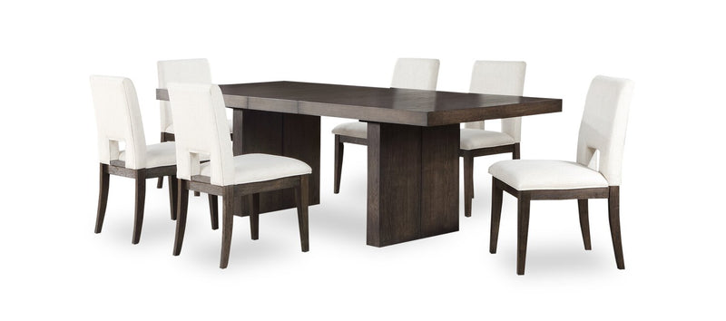 Zelda 7pc Dining Set with Table & 6 Chairs, 78-96\"W - White & Espresso Brown 