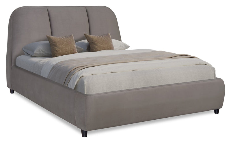 Mave Upholstered Platform Bed in Grey Velvet - Queen Size
