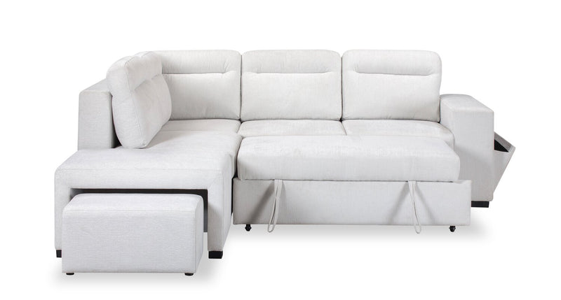 Primo Coast 3-Piece Left-Facing Ivory White Fabric Sleeper Sectional with Storage Chaise and Storage Armrest
