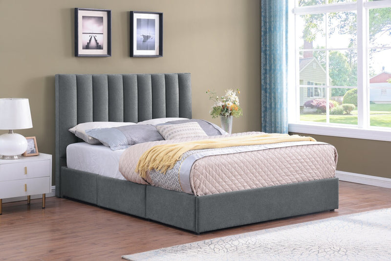 Amos Charcoal Upholstered Storage Bed with Channel Headboard - Queen