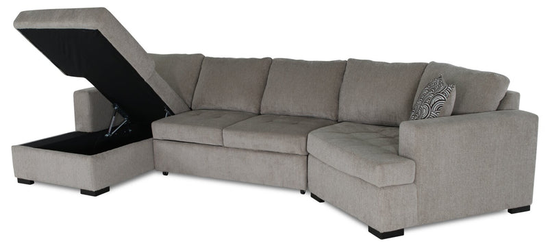 Legend 3-Piece Right-Facing Chenille Cuddler Sleeper Sectional with Chaise - Platinum 