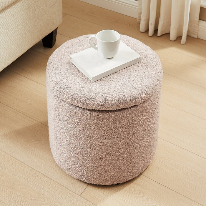 Saskatchewan Round Fabric Storage Ottoman - Pink