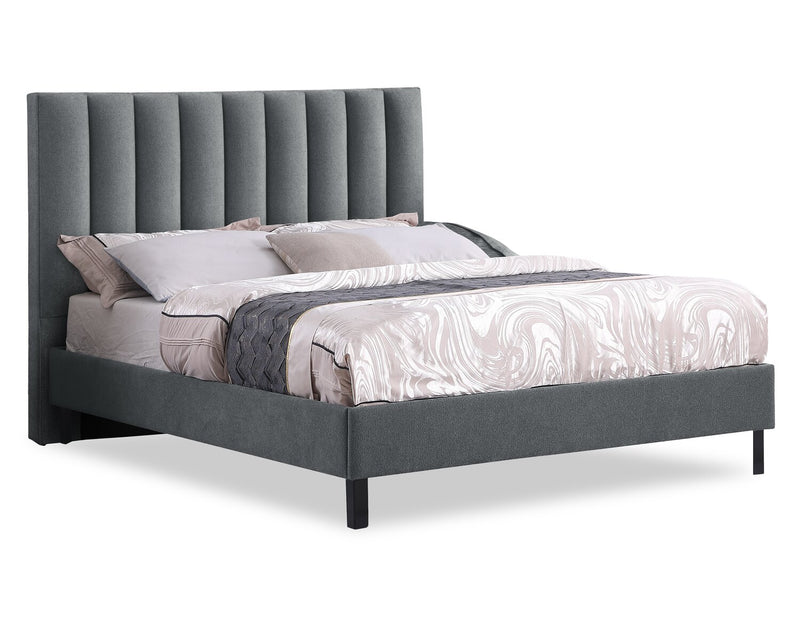 Amos Charcoal Upholstered Platform Bed with Channel Headboard - Queen