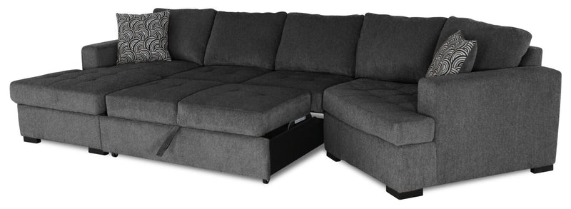 Legend 3-Piece Right-Facing Chenille Cuddler Sleeper Sectional with Chaise - Pepper 