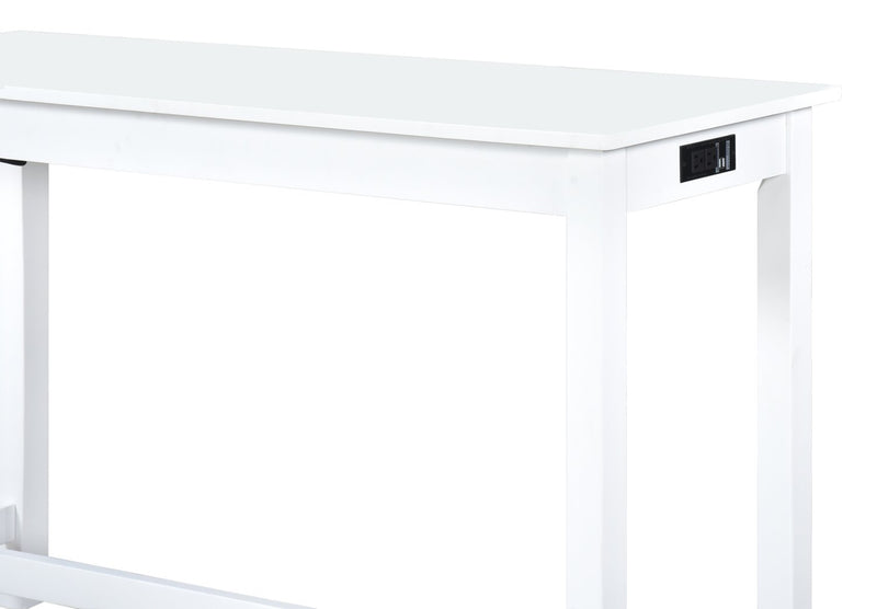 Noah 60” Modern Sofa Table with 3 Counter-Height Stools and USB Ports - White