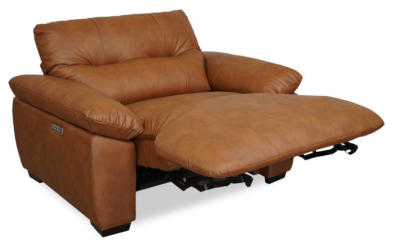 Bello 51.6\" Leather-Look Fabric Power Reclining Chair with Power Headrest- Brown