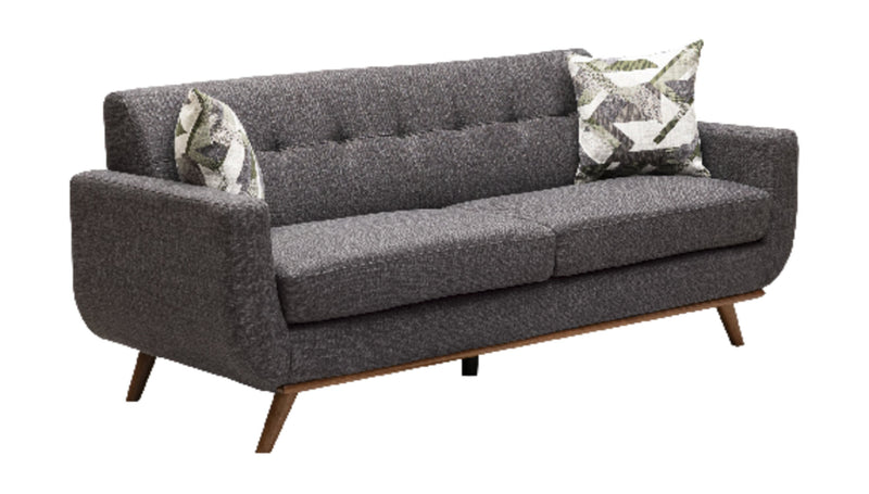 Kort & Co. Freeman 80” Charcoal Grey Linen-Look Fabric Condo Size Sofa with Wood Base and Legs