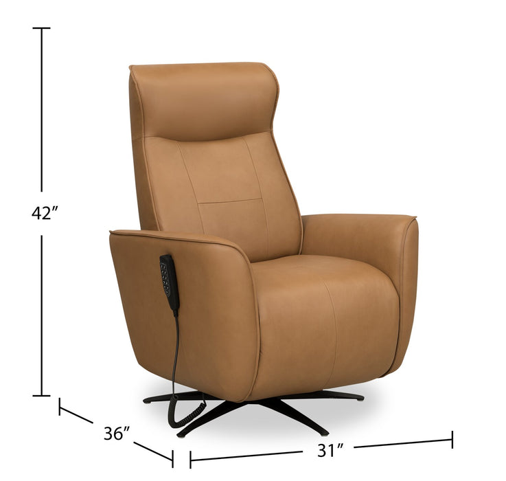 Serene 31\" Tan Genuine Leather Power Reclining Massage Chair with Power Headrest and Heated Seat