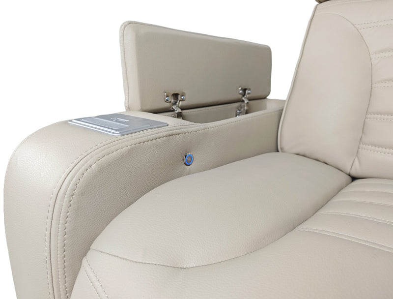 Zen 3-Piece Apricot Faux Leather Power Reclining Massage Sectional with Refrigerator and Drop-Down Console