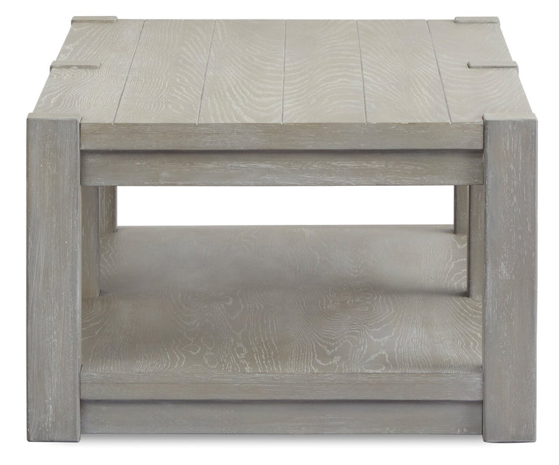 Clifford 60” Contemporary Solid Wood Coffee Table with Shelf and Casters - Calico Grey