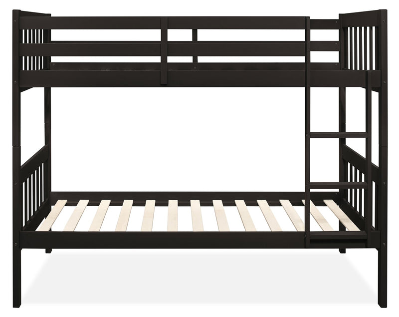 Miko Bunk Bed with Ladder & Guard Rail for Kids, Espresso - Twin/Twin 
