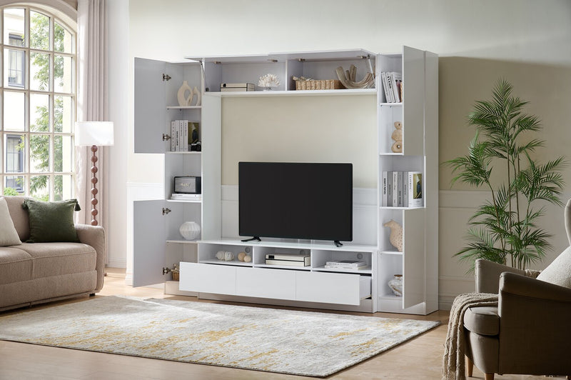 Celine 94.5\" 4 – Piece Entertainment Centre with Storage and Cable Management for TVs up to 58\" - White