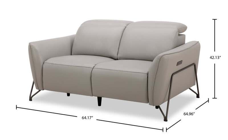 Riviera Top-Grain Genuine Leather Power Reclining Loveseat - Light Grey