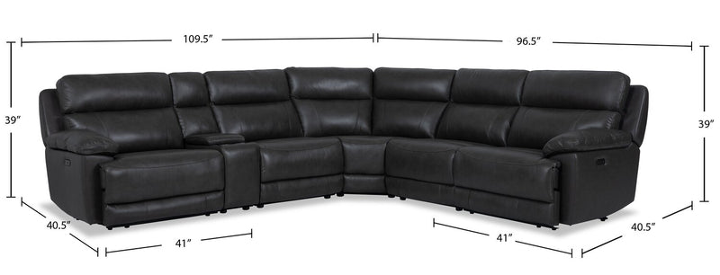 Sorrento 6-Piece Genuine Leather Sectional - Black