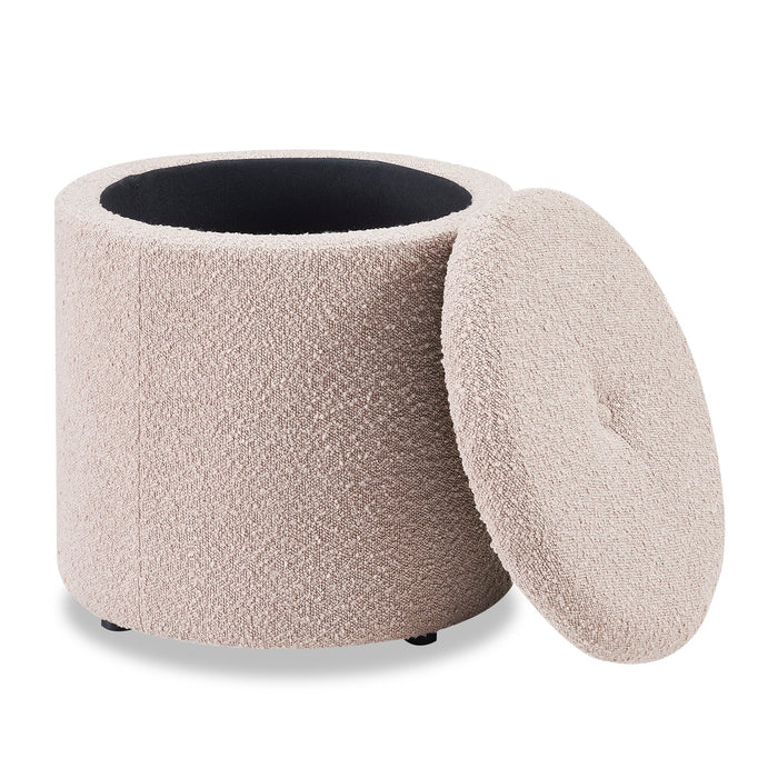 Saskatchewan Round Fabric Storage Ottoman - Pink