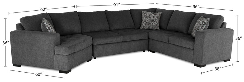 Legend 4-Piece Left-Facing Chenille Cuddler Sleeper Sectional - Pepper