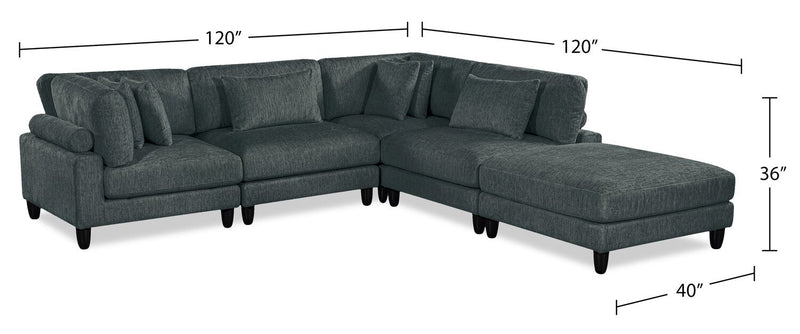 Lounge 5-Piece Chenille Modular Sectional with Ottoman – Grey 